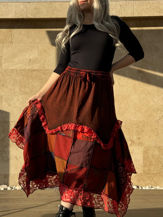 Fustă patchwork - Roșie