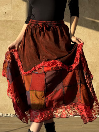 Fustă patchwork - Roșie