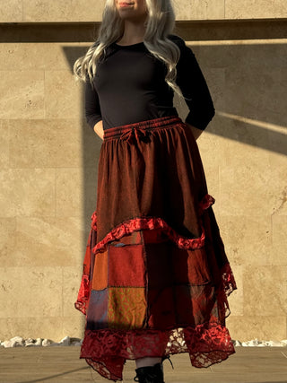 Fustă patchwork - Roșie
