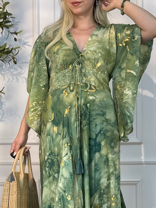 Rochie lungă indiană cu corset la piept