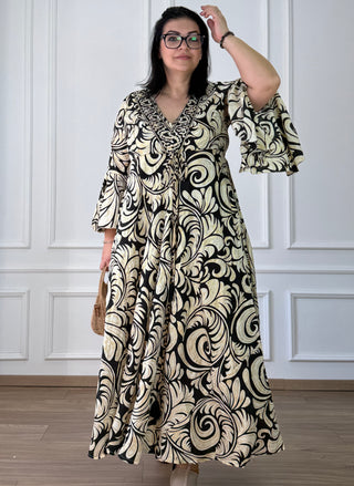 Rochie maxi cu mâneci evazate
