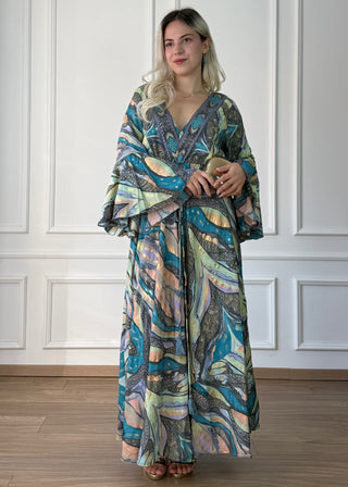 Rochie maxi cu mâneci evazate