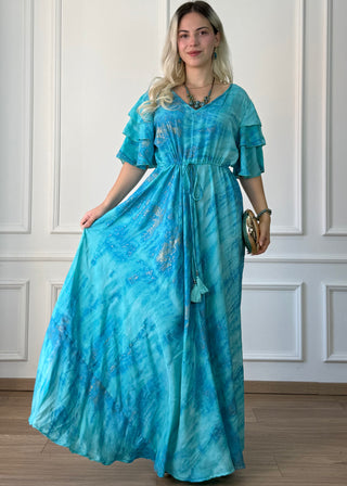 Rochie maxi cu mâneci stratificate
