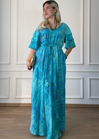 Rochie maxi cu mâneci stratificate