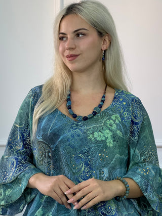 Kerámia gyöngy nyaklánc és karkötő szett - Kék