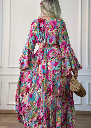 Rochie maxi cu mâneci evazate