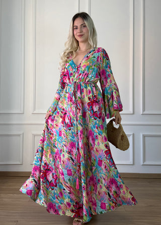 Rochie maxi cu mâneci evazate