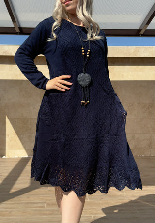 Rochie tricotată din amestec de lână cu buzunare