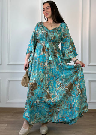 Rochie cu talie elastică, de purtat pe umeri